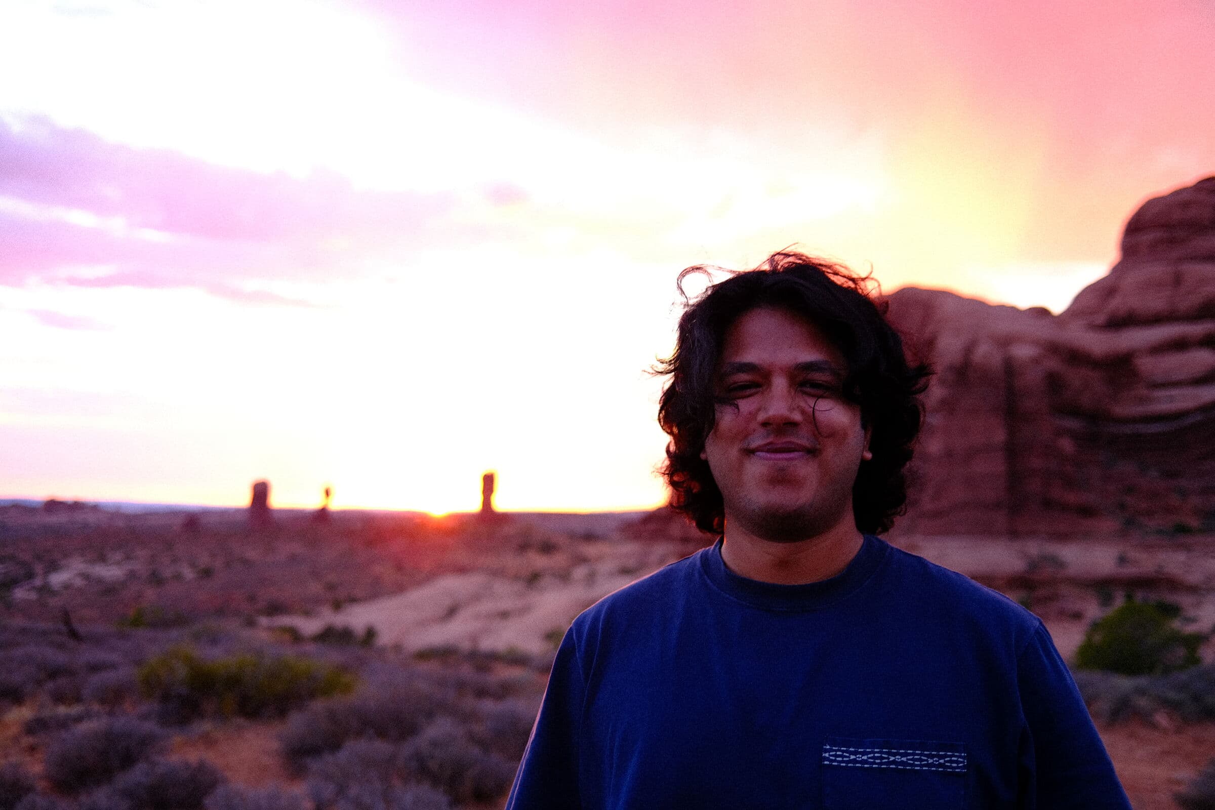 Saahil at Arches National Park at sunset